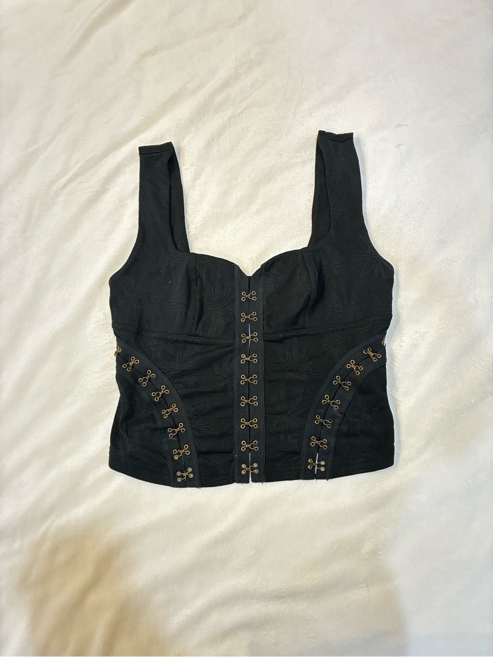 Free People Don't Look Back Corset Bustier Top Black Jacquard Hook Eye Crop S - Picture 4 of 8